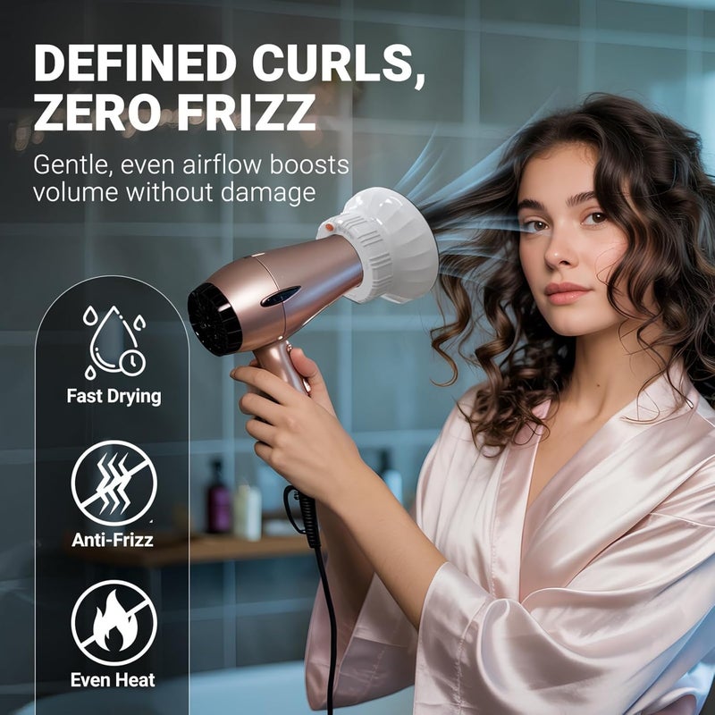 Evalunira Universal Hair Diffuser: Hair Dryer Diffuser Attachment for Curly & Wavy Hair, Fits 1.4-2.4 Inch Nozzles, Ideal for Long Thick Hair, Hair Styling Tool，White - Image 4